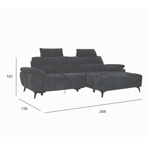 Furnhouse chaise longue bank rechts Colorado - Zwart - Stof - 156x268x107