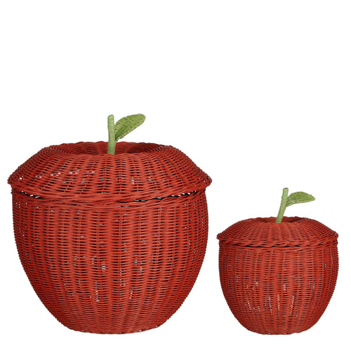 Mica Decorations  Opbergmand met Deksel - Set van 2 - H48 x Ø30 cm - Rotan - Rood - vtwonen shop