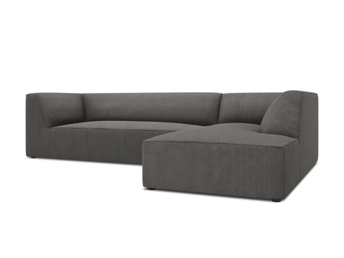 Micadoni - Rechter hoekbank "Ruby" 4 zitplaatsen, ribfluwelen, donkergrijs - 180x273x69cm