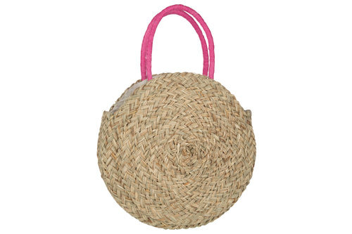 J-Line strandtas Rond Bloem - zeegras - naturel/fushia - vtwonen shop