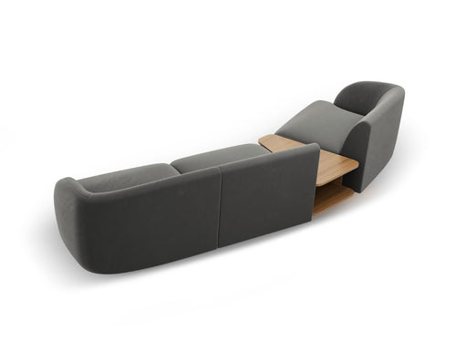 Micadoni linker modulaire bank Miley 3-zits, flueel, lichtgrijs - 126x303x70cm