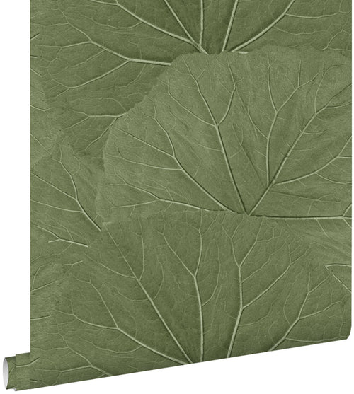 ESTAhome behang grote bladeren vergrijsd olijfgroen - 53 cm x 10.05 m - 138995