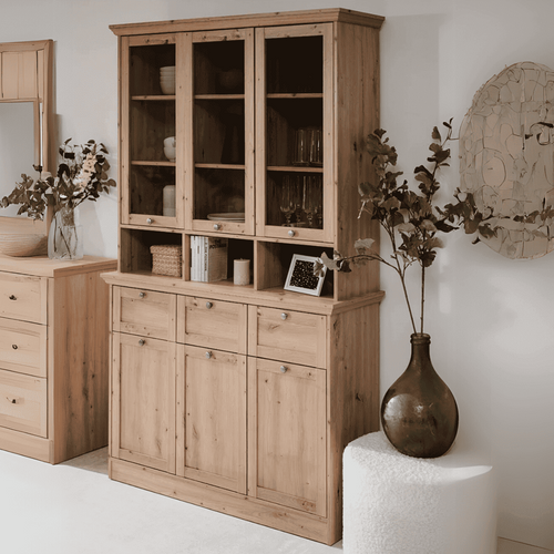 Calicosy - TIMBER Vitrinekast met 6 deuren - Eikenhout - 40x120x200 cm