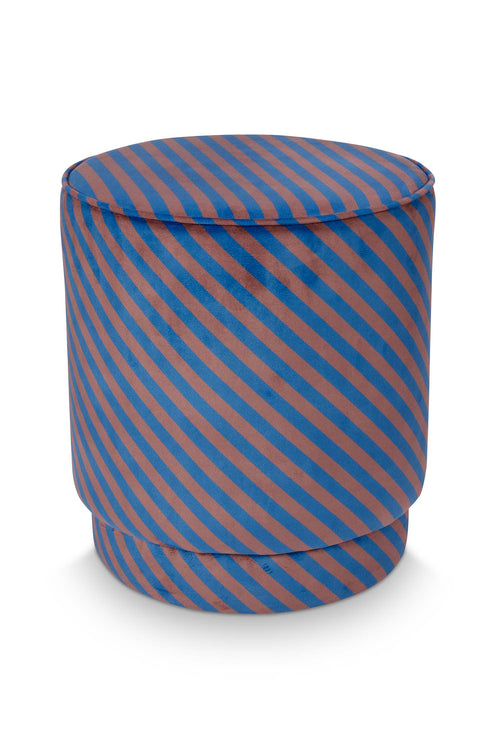 Pip Studio Poef Block Stripe Blauw Fluweel 40 x 40 x 45 cm