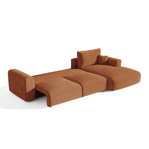 Premium Interiors - Rechthoekige hoekbank met slaapfunctie en opbergruimte COMO - kettingweefsel  zacht aanvoelend terracotta 297cm