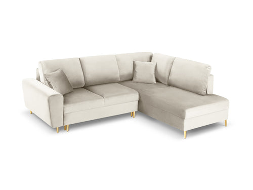 Cosmopolitan Design Converteerbare hoekbank rechts met opbergdoos Kyoto 5-zits, flueel, lichtbeige - 194x243x88cm