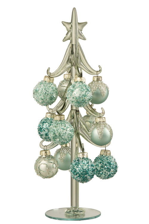 J-Line decoratie kerstboom + Ballen - glas - groen/blauw - large