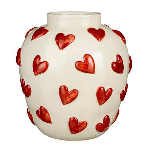 Mica Decorations  Hearts Vaas - H33 x Ø30 cm - Keramiek - Wit, Rood