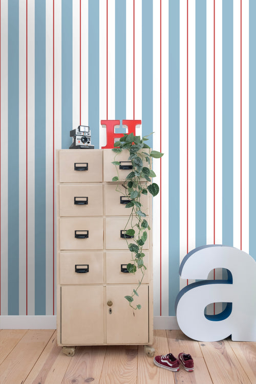 ESTAhome behang strepen blauw en rood - 0.53 x 10.05 m - 131676