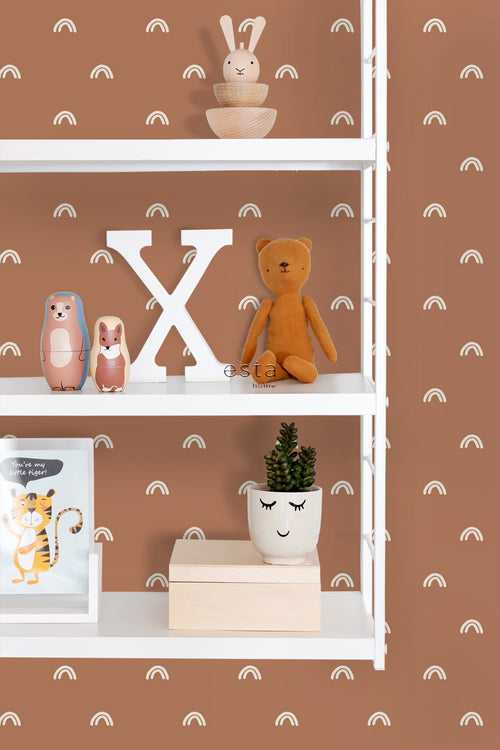 ESTAhome behang regenboogjes terracotta en wit - 50 x 900 cm - 139385