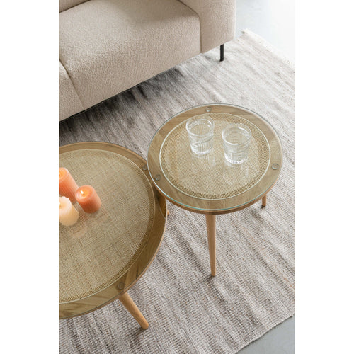 Housecraft Living Haru Bijzettafel Rond Glas/ Hout 45x45 cm Naturel