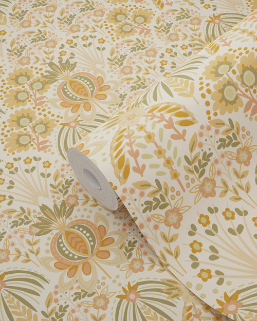 ESTAhome behang vintage bloemen in art nouveau stijl oranje en okergeel - 50 x 900 cm - 131509 - vtwonen shop