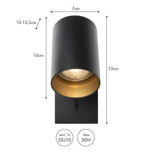 Atmooz wandlamp Nuo - zwart-goud binnenin - 15 x 10 x H 12 cm - GU10