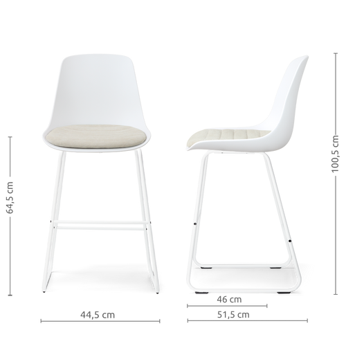 Nolon Nino-Liv barkruk wit met naturelbeige zitkussen - wit onderstel - 65 cm