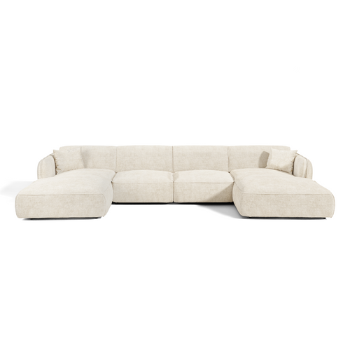 Premium Interiors - Panoramische bank LOMI - gewaafd fluweel crème 346cm