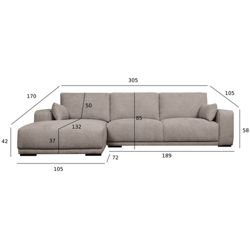 Furnhouse chaise longue bank links California - Beige - Stof - 105x305x85