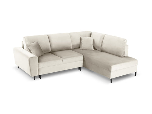 Cosmopolitan Design Converteerbare hoekbank rechts met opbergdoos Kyoto 5-zits, flueel, lichtbeige - 194x243x88cm