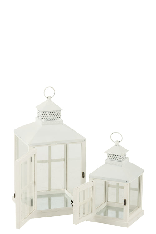 J-Line lantaarn Huizen - sparhout/metaal -wit - set van 2 - vtwonen shop