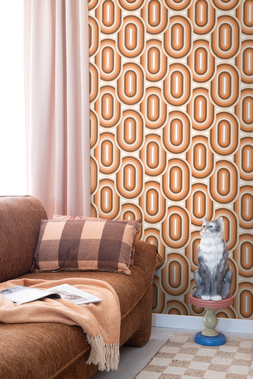 ESTAhome behang retro ornamenten oranje en bruin - 50 x 900 cm - 130983 - vtwonen shop