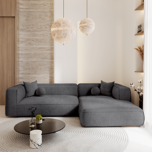 Premium Interiors - Rechthoekige hoekbank SOFIA - kruisweefsel grijs 282cm