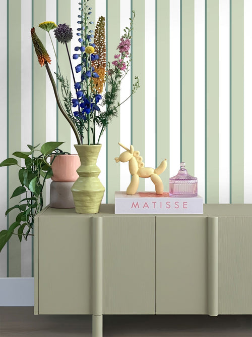 ESTAhome behang strepen groen en wit - 50 x 900 cm - 131905