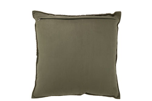 J-Line kussen Koehaar - leder - olijf - vtwonen shop