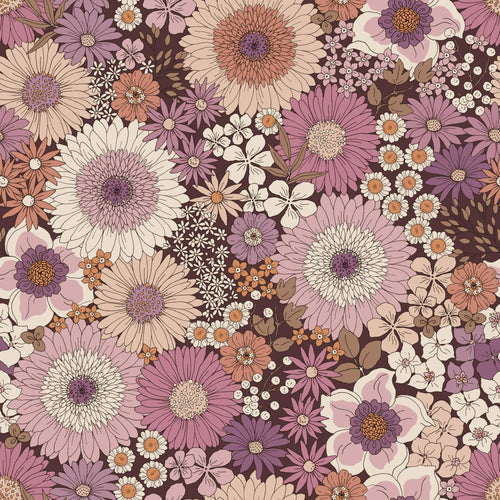 ESTAhome behang retro bloemen mauve paars en terracotta roze - 50 x 900 cm - 131319 - vtwonen shop