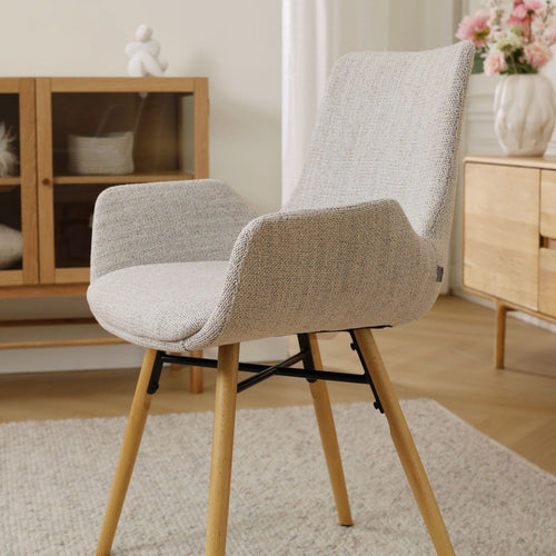 Nolon Nena-Eef Eetkamerstoel Beige Gemêleerd - met Armleuning - Stof - vtwonen shop