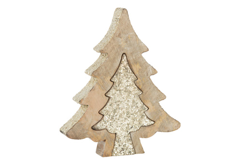 J-Line decoratie Puzzel Kerstboom - hout - goud/glitter - large