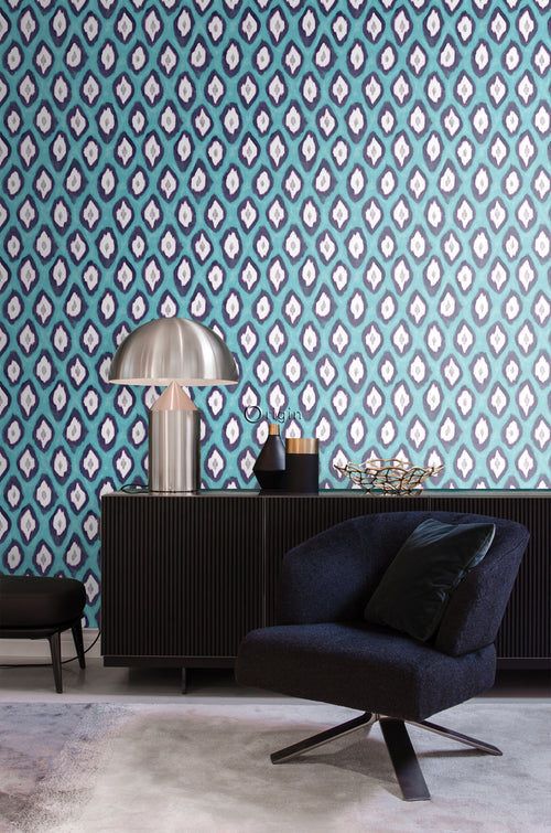 Origin Wallcoverings behang ikat motief turquoise - 53 cm x 10,05 m - 346917 - vtwonen shop