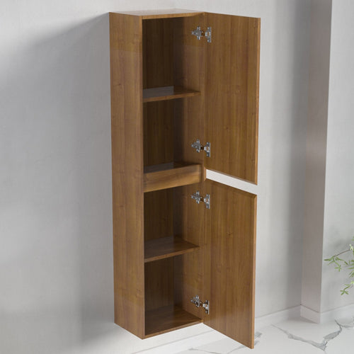 LOMAZOO badmeubelset Avalon - met hoge kast & witte wastafel - warm eiken - 100 cm