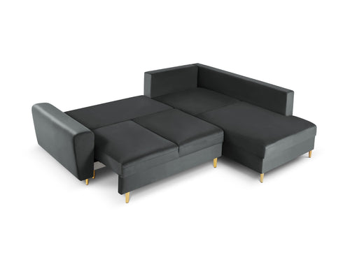 Cosmopolitan Design Converteerbare hoekbank rechts met opbergdoos Kyoto 5-zits, flueel, donkergrijs - 194x243x88cm