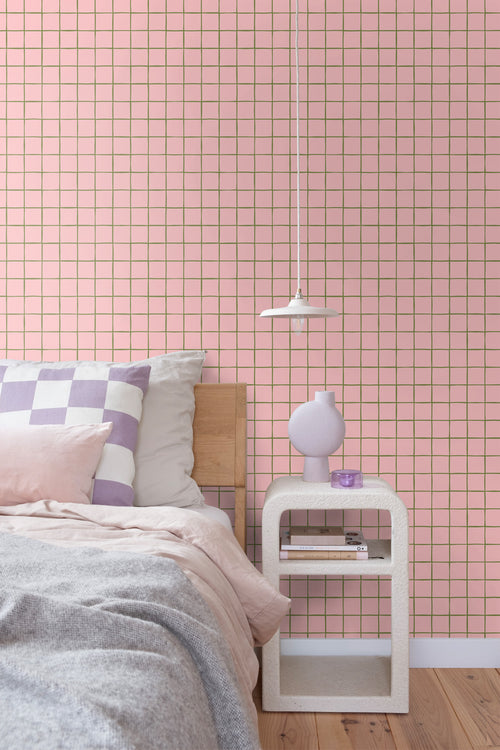 ESTAhome behang geblokt motief licht roze - 50 x 900 cm - 131594 - vtwonen shop