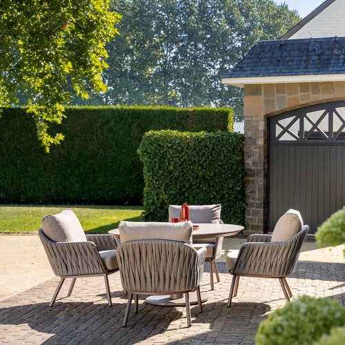 Taste by 4 Seasons tuinset Cannes 5-delig - Sarah lage tuintafel Ø130 cm - terre ceramic print