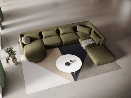 Cosmopolitan Design Panoramische hoekbank rechts Tulum 6-zits, flueel, groente - 255x330x70cm