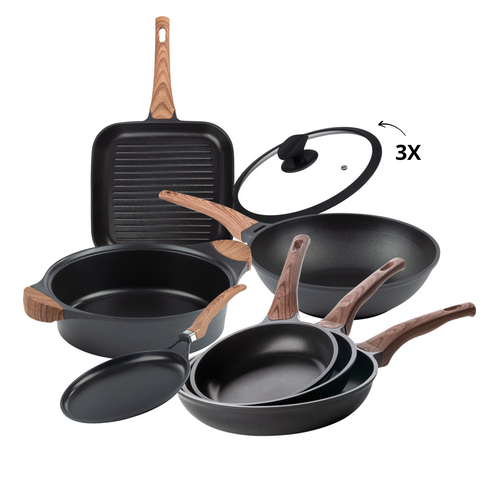 Rosmarino blackline pannenset - 10 stuks inclusief deksel