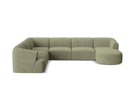 Cosmopolitan Design Modulaire panoramische hoekbank links Campi 7-zits, ribfluwelen mosgroen - 255x330x70cm