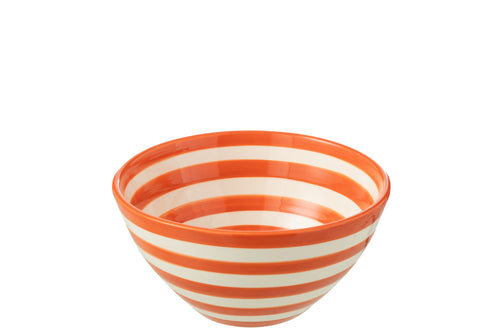 J-Line kom Granada Stripes High - keramiek - wit/oranje - medium - Ø 22 cm