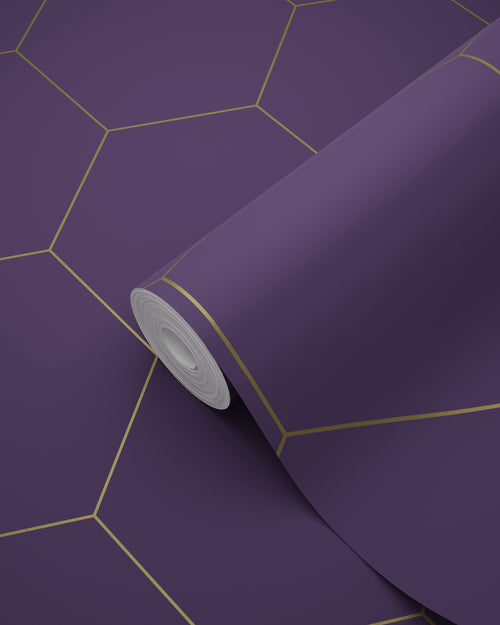 ESTAhome behang hexagon donker paars en goud - 53 cm x 10.05 m - 139575