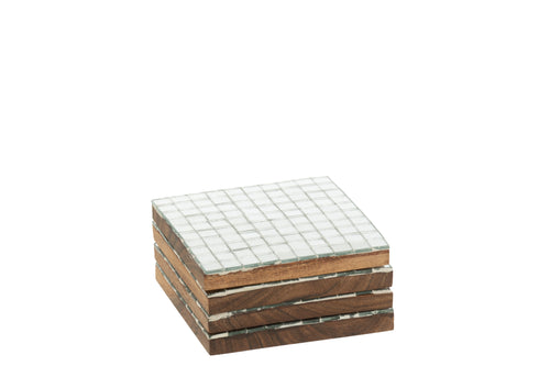 J-Line onderzetter Mozaïek - hout - zilver - doos van 4 - vtwonen shop