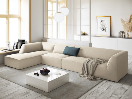 Micadoni linker hoekbank Ruby 5-zits, ribfluwelen, lichtbeige - 180x366x69cm