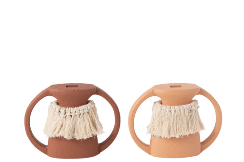 J-Line vaas Decoratie Poli - polyresin - bruin/naturel - 2 stuks