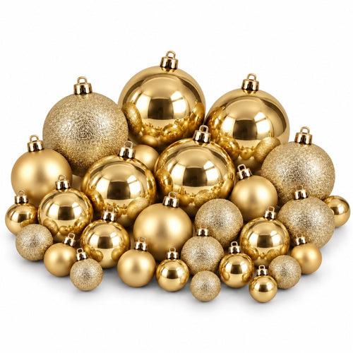 Mica Decorations Kerstballen Set Goud 46 Stuks - Onbreekbare Kerstballen van Kunststof - Diameter 4, 6 en 8 cm - Veilig voor Kinderen en Huisdieren -