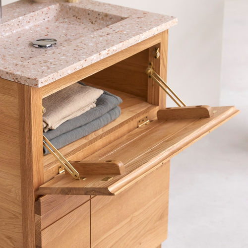 Tikamoon Badkamermeubel van eikenhout en terrazzo premium pink 60 Easy - Naturel - vtwonen shop