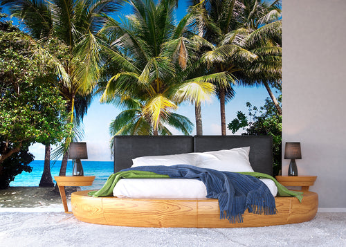 Sanders & Sanders fotobehang tropisch landschap met palmbomen groen en blauw - 375 x 270 cm - 600458