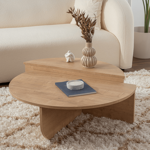 Calicosy - ORION Set van 2 salontafels - Licht hout - 90x90x35 cm