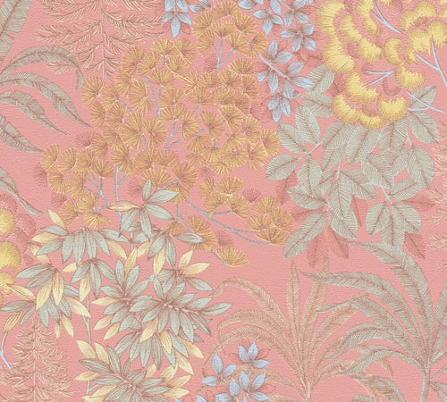 Livingwalls behang bloemen roze, blauw, geel en groen - 53 cm x 10.05 m - AS-391284 - vtwonen shop