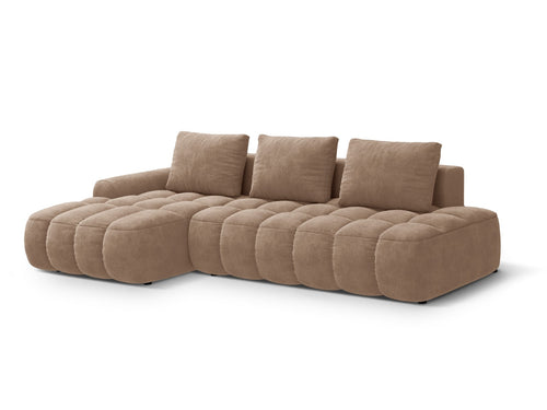 Cosmopolitan Design Uitklapbare hoekbank links met opbergdoos Linz 3-zits, flueel donkerbeige - 142x275x84cm