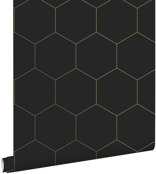 ESTAhome behang hexagon zwart en goud - 53 cm x 10.05 m - 139313