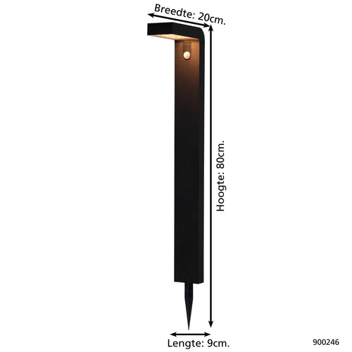 EGLO staande lamp buiten Baracconi - solar - led - 80 cm - sensor - zwart